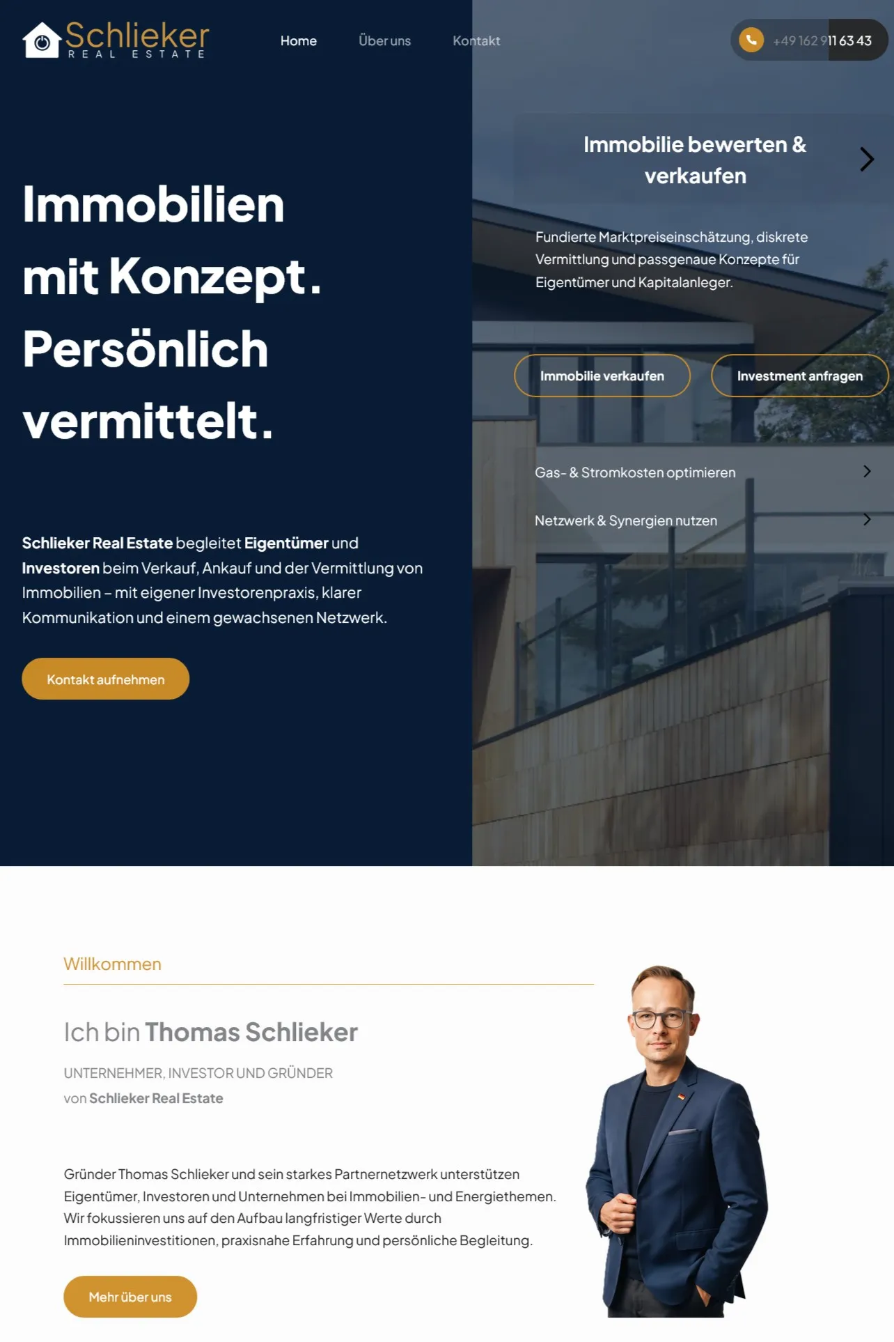 Screenshot der Website von Schlieker Real Estate – Webdesign für Immobilienmakler